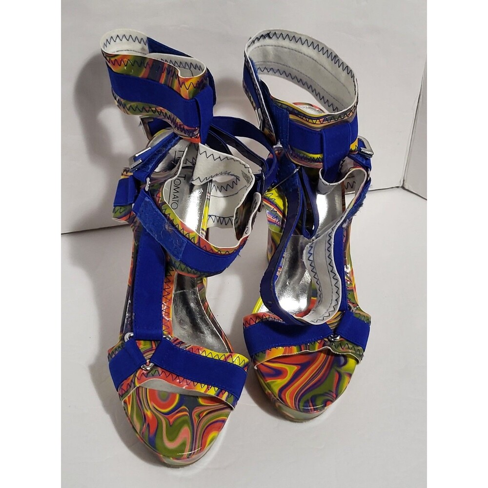Hot Tomato Rainbow Snake Print Cardee Heels Size 7.5